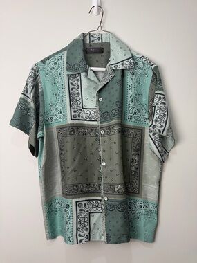 Amiri Men's Hawaiian Camp Shirt M Multi Bandana 100% Silk Short Sleeve Used
